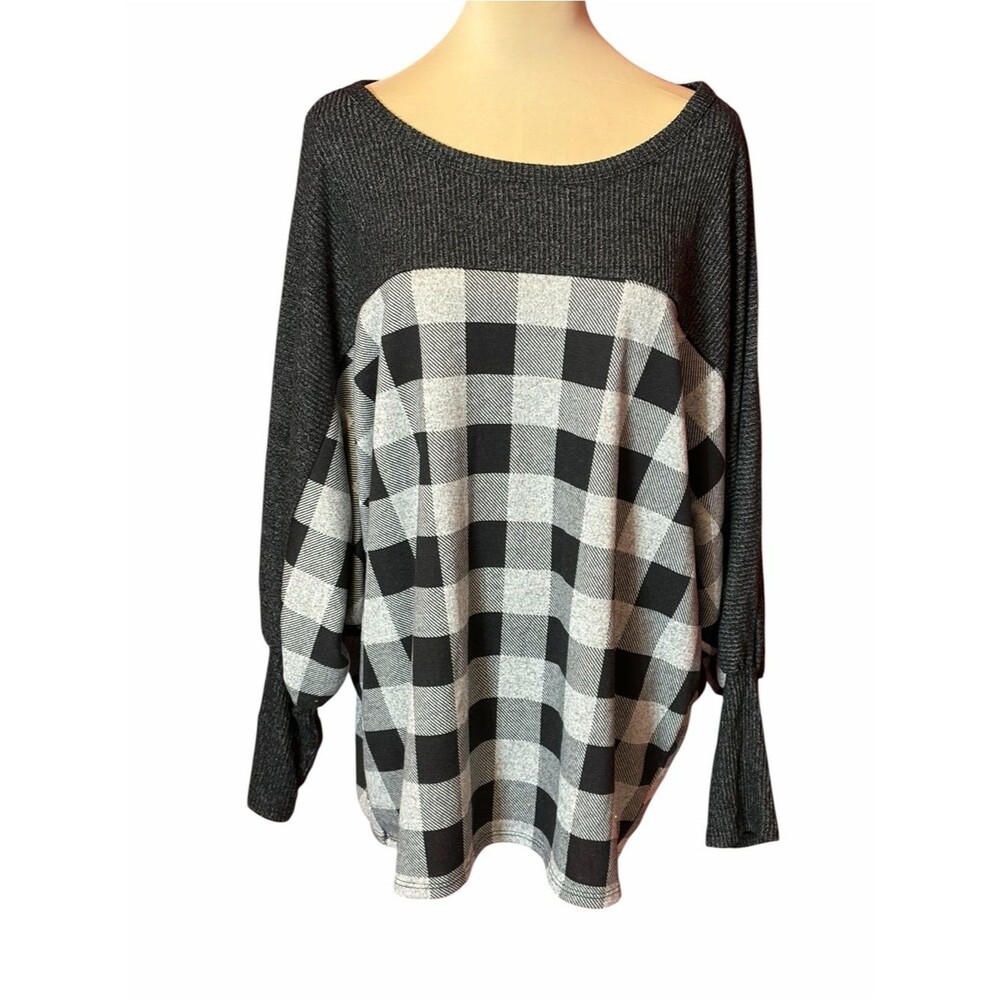 Perfect Peach Buffalo Plaid Off Shoulder Sweater Tunic Plus Size 2X